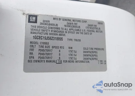 2008 Chevrolet Silverado C1500 from USA, damaged, VIN 1GCEC19J58Z318895